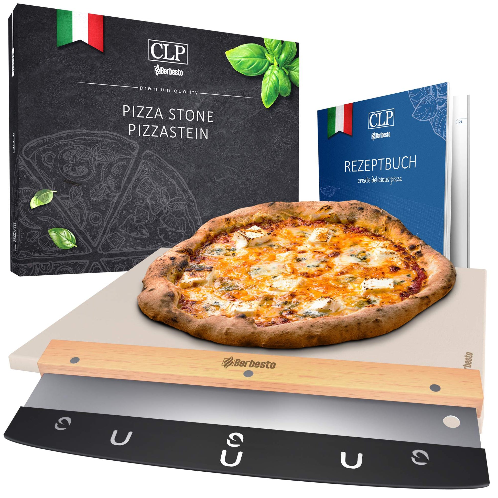 Pizzasteen-Set Cordieriet - Baksteen - Inclusief Pizzaschieber voor Krokante Bodems Inhoud set Pizzasteen+Snijder