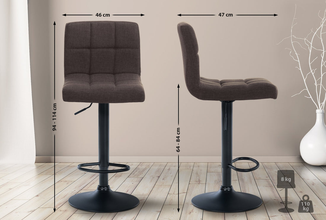 Set van 2 gestoffeerde Barkrukken - Krukken - 360° Draaibaar en Verstelbaar Kleur bruin