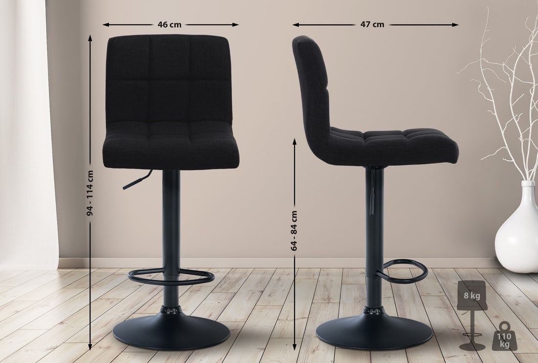 Set van 2 Verstelbare Barkrukken - Keukenkrukken - Hoogteverstelbaar Comfort Kleur zwart