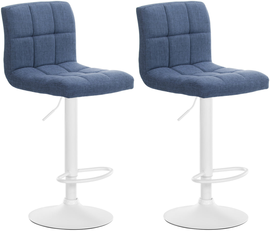 2-delige set Gestoffeerde Barkrukken - Moderne Krukken - Traploos Verstelbaar en 360° Draaibaar Kleur blauw