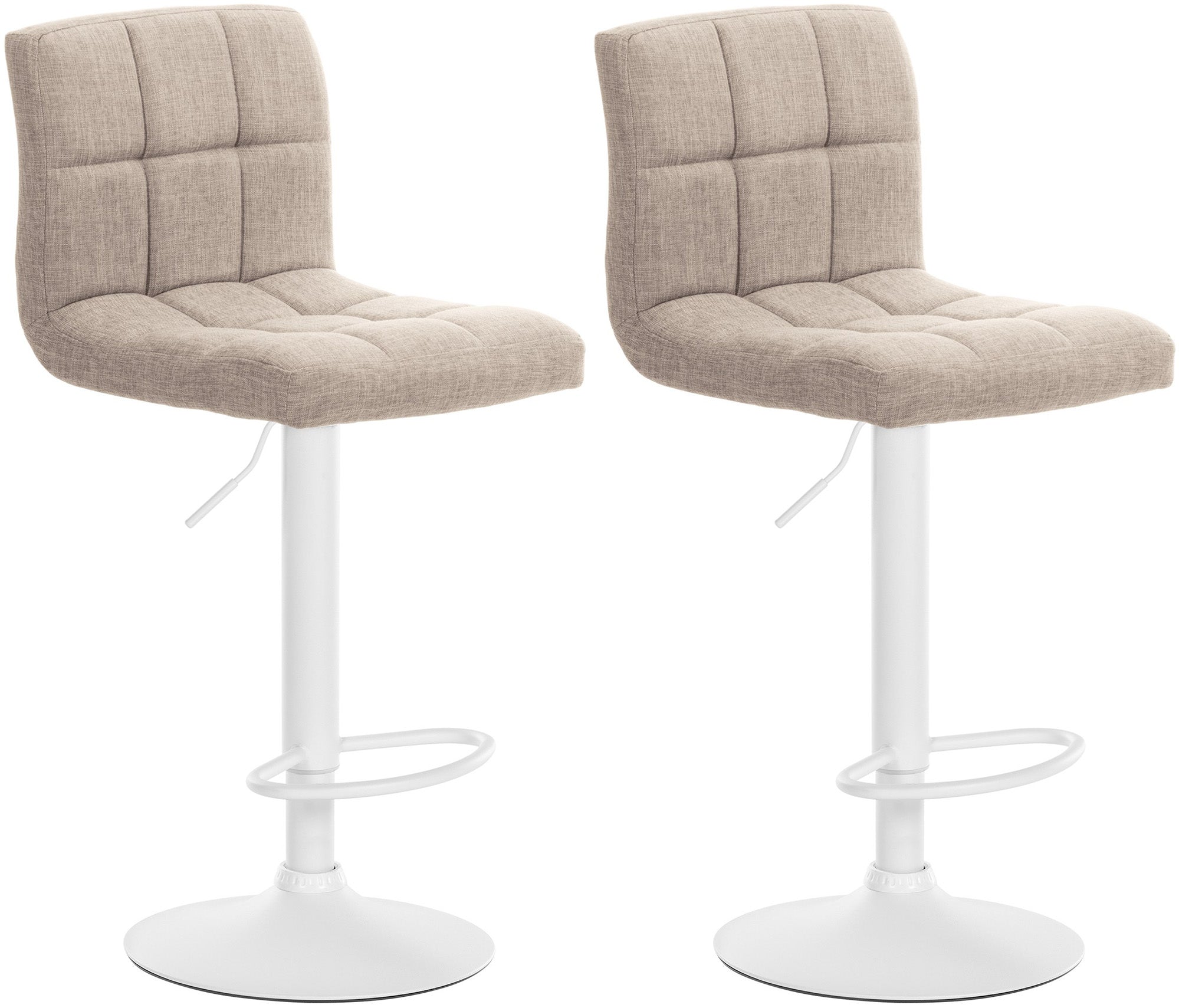 Set van 2 Barkrukken - Hoge Krukken - Verstelbare Hoogte, Stofbekleding, 360° Draaibaar Kleur crème