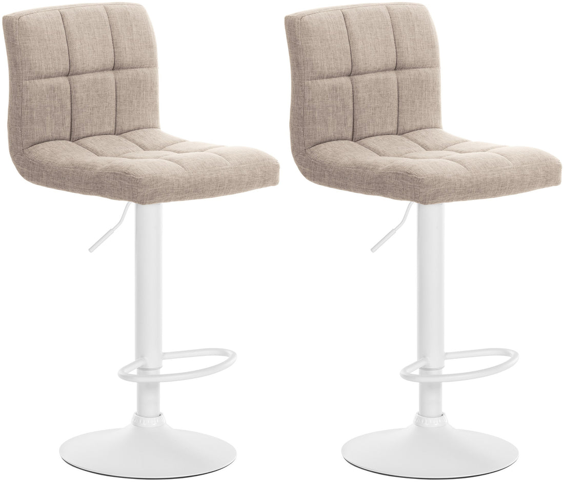 Set van 2 Barkrukken - Hoge Krukken - Verstelbare Hoogte, Stofbekleding, 360° Draaibaar Kleur crème