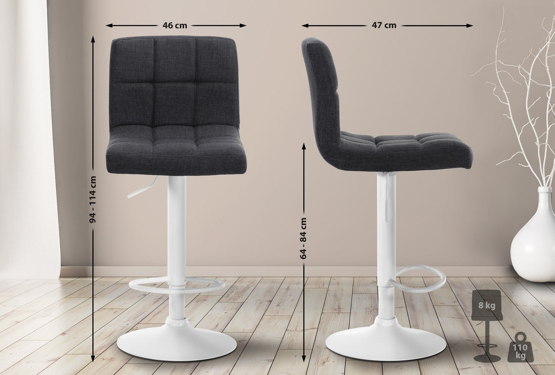 Set van 2 Moderne Barkrukken - Stoffen Krukken - 360° Draaibare Zitting, Hoogte Verstelbaar Kleur donkergrijs