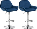 Set van 2 Barkrukken - Fluwelen Stoelen - Verstelbare Hoogte 360° Draaibaar Kleur blauw Materiaal onderstel Metaal in chroomlook