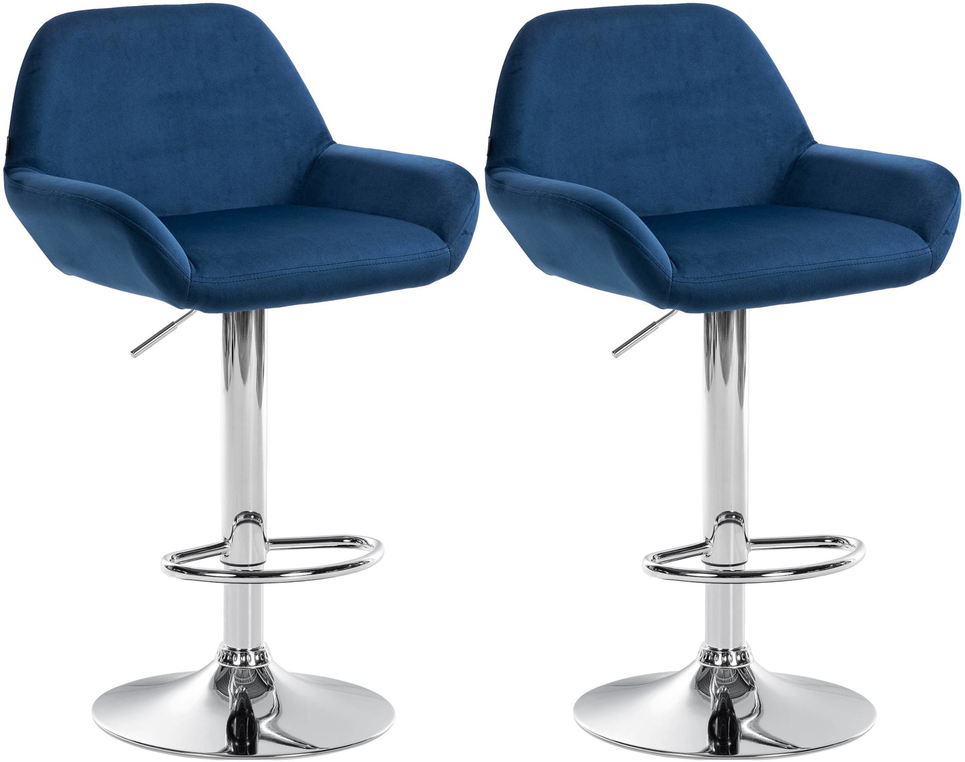 Set van 2 Barkrukken - Fluwelen Stoelen - Verstelbare Hoogte 360° Draaibaar Kleur blauw Materiaal onderstel Metaal in chroomlook
