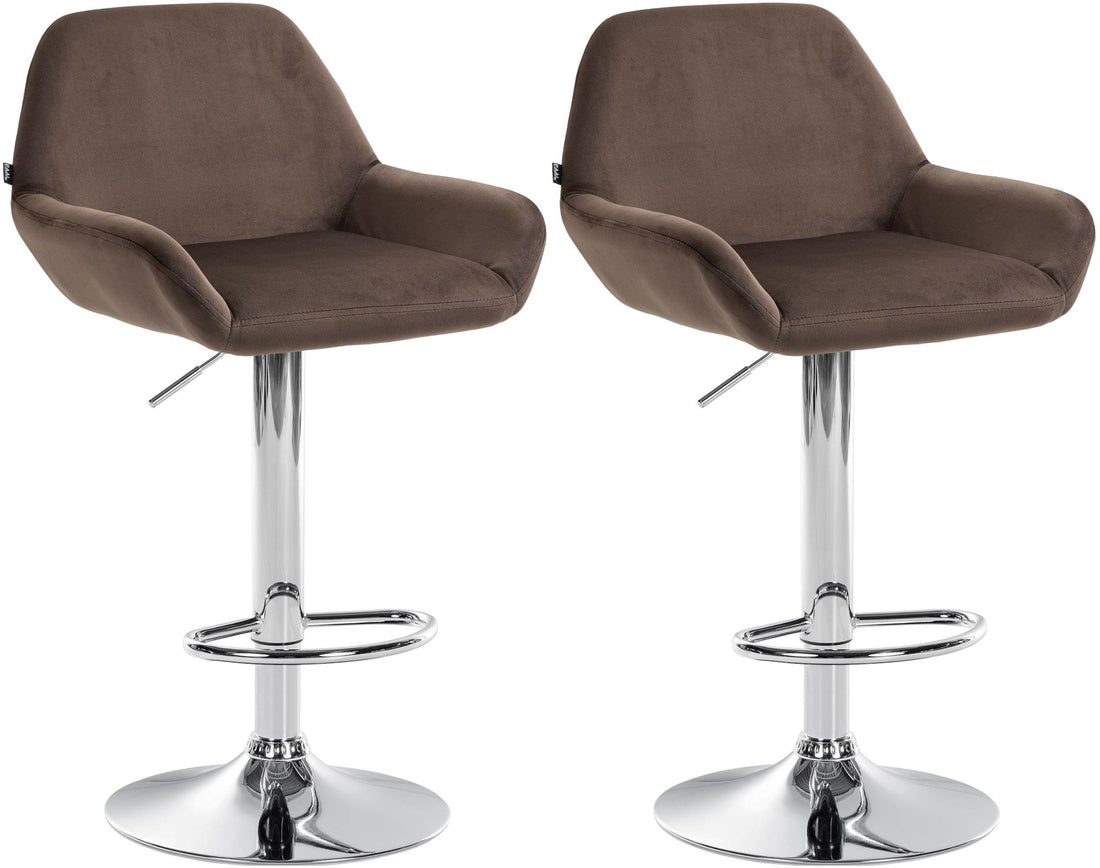 Set van 2 Barkrukken - Fluwelen Stoelen - Verstelbare Hoogte 360° Draaibaar Kleur blauw Materiaal onderstel Metaal in chroomlook
