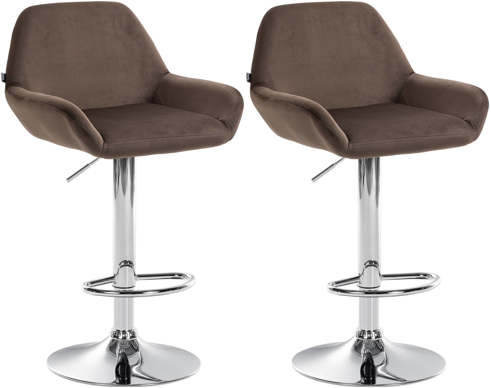 Set van 2 Barkrukken - Fluwelen Stoelen - Verstelbare Hoogte 360° Draaibaar Kleur bruin Materiaal onderstel Metaal in chroomlook