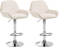 Set van 2 Barkrukken - Fluwelen Stoelen - Verstelbare Hoogte 360° Draaibaar Kleur crème Materiaal onderstel Metaal in chroomlook