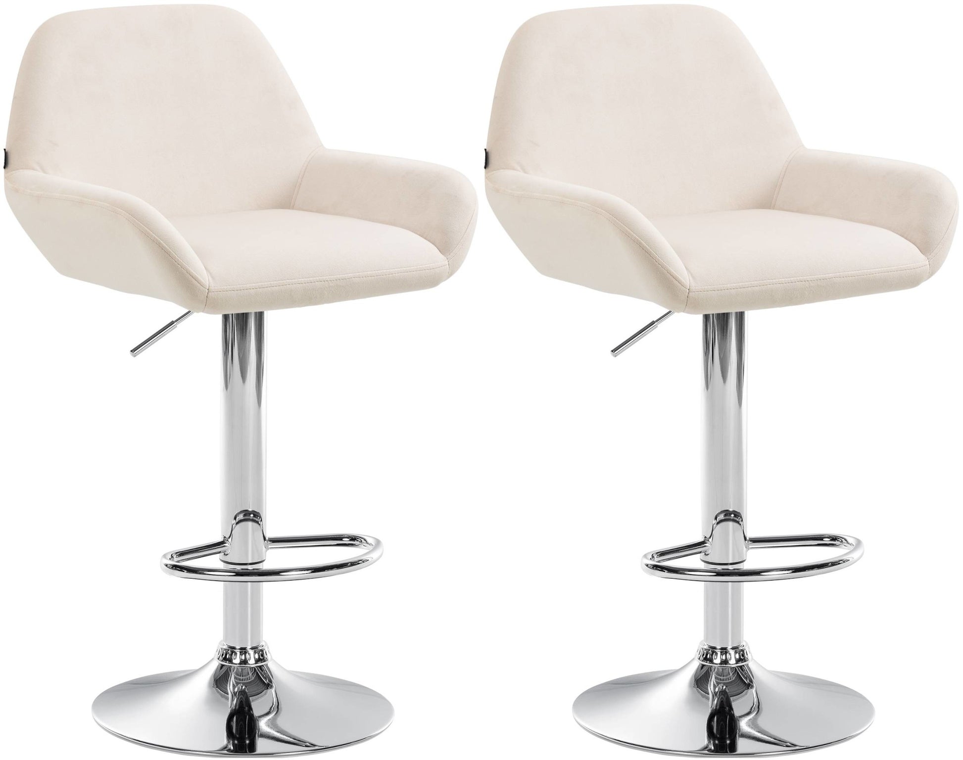Set van 2 Barkrukken - Fluwelen Stoelen - Verstelbare Hoogte 360° Draaibaar Kleur crème Materiaal onderstel Metaal in chroomlook