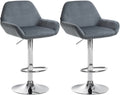 Set van 2 Barkrukken - Fluwelen Stoelen - Verstelbare Hoogte 360° Draaibaar Kleur donkergrijs Materiaal onderstel Metaal in chroomlook