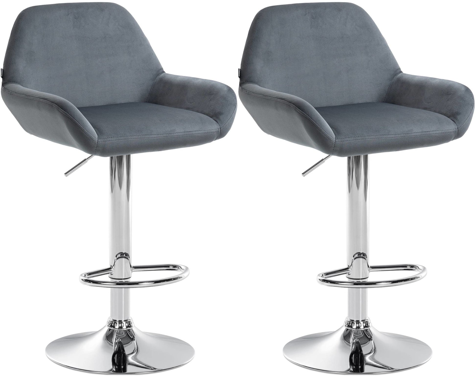 Set van 2 Barkrukken - Fluwelen Stoelen - Verstelbare Hoogte 360° Draaibaar Kleur donkergrijs Materiaal onderstel Metaal in chroomlook
