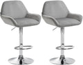 Set van 2 Barkrukken - Fluwelen Stoelen - Verstelbare Hoogte 360° Draaibaar Kleur grijs Materiaal onderstel Metaal in chroomlook