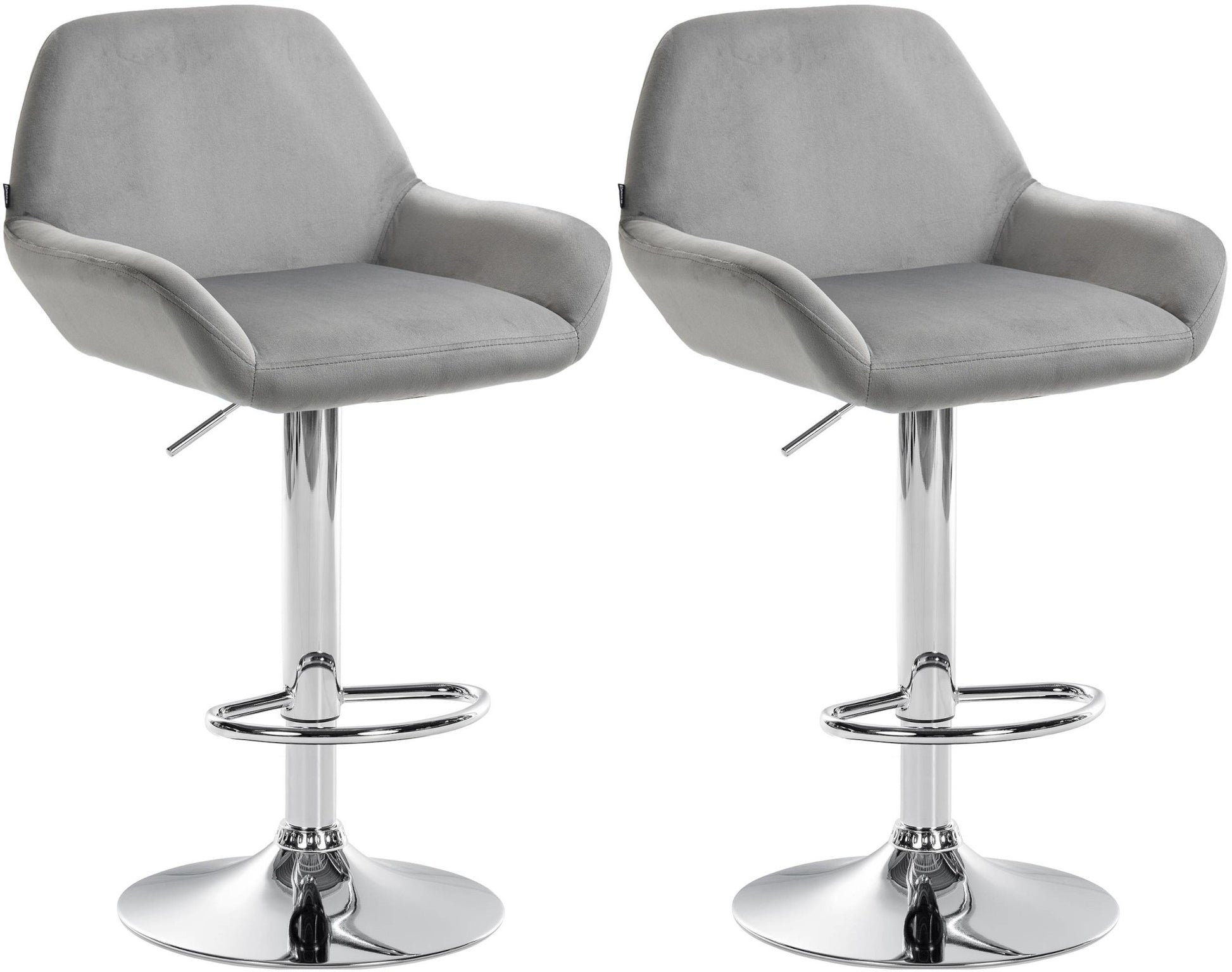 Set van 2 Barkrukken - Fluwelen Stoelen - Verstelbare Hoogte 360° Draaibaar Kleur grijs Materiaal onderstel Metaal in chroomlook