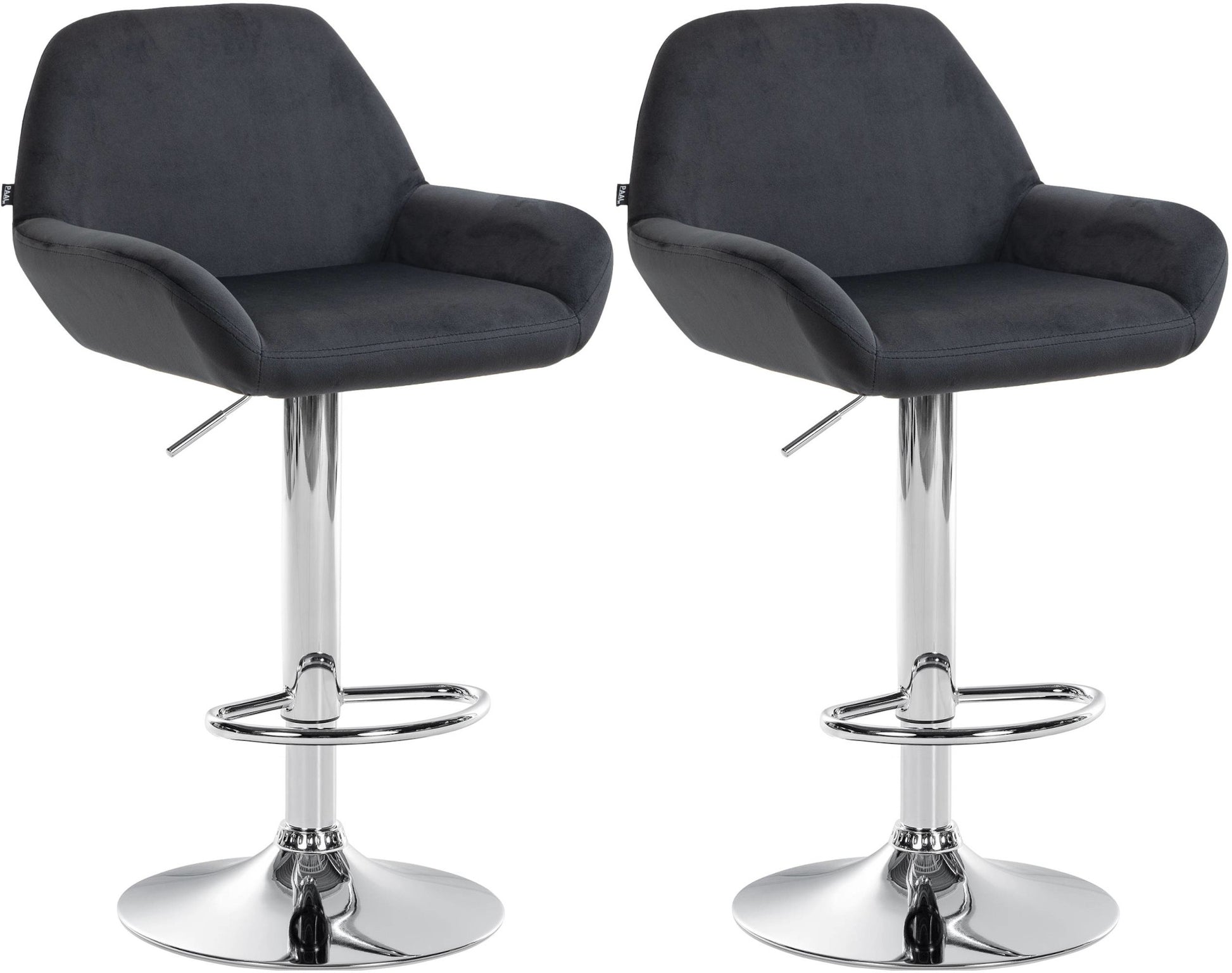 Set van 2 Barkrukken - Fluwelen Stoelen - Verstelbare Hoogte 360° Draaibaar Kleur zwart Materiaal onderstel Metaal in chroomlook