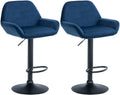 Set van 2 Barkrukken - Fluwelen Stoelen - Verstelbare Hoogte 360° Draaibaar Kleur blauw Materiaal onderstel Metaal matzwart