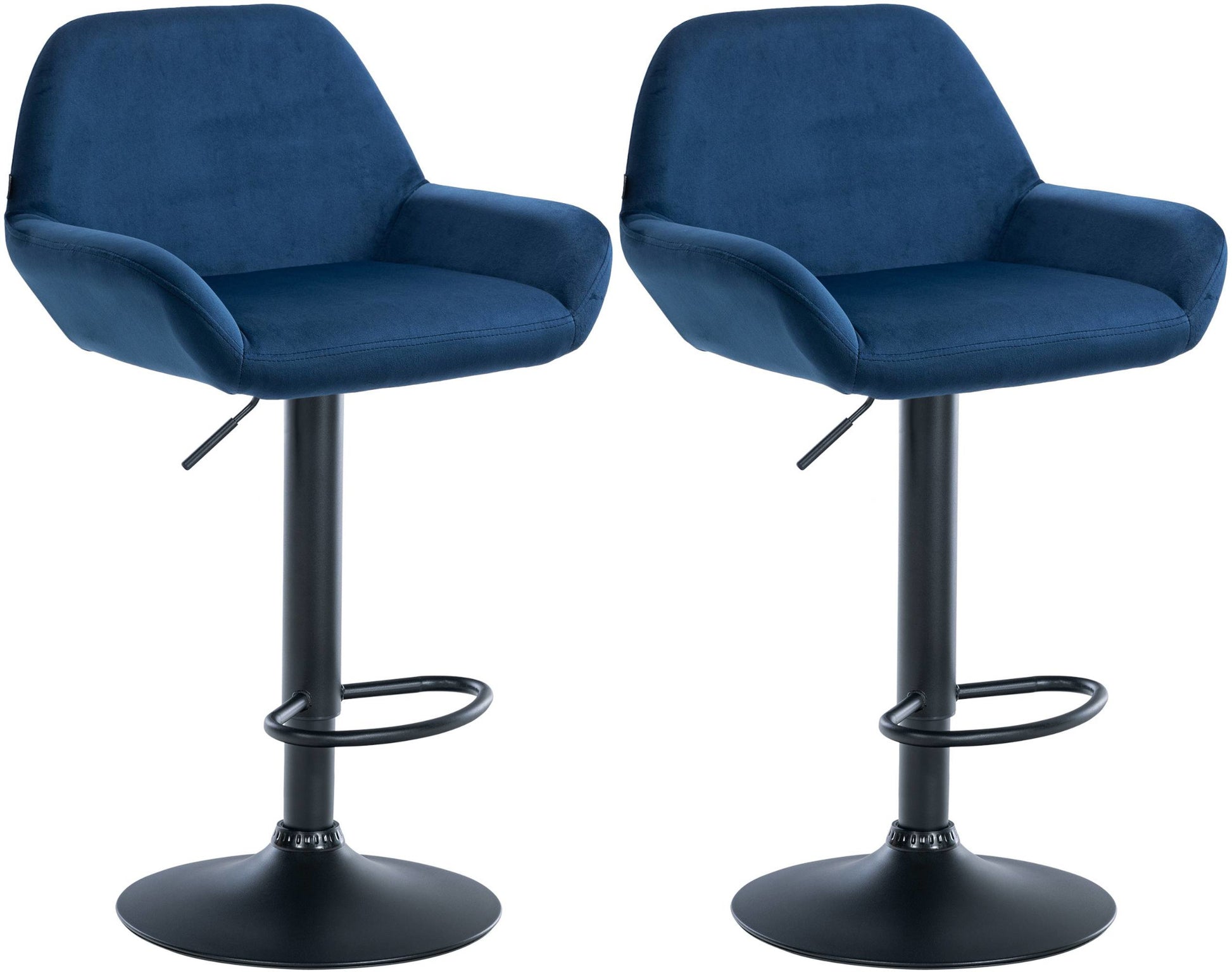 Set van 2 Barkrukken - Fluwelen Stoelen - Verstelbare Hoogte 360° Draaibaar Kleur blauw Materiaal onderstel Metaal matzwart