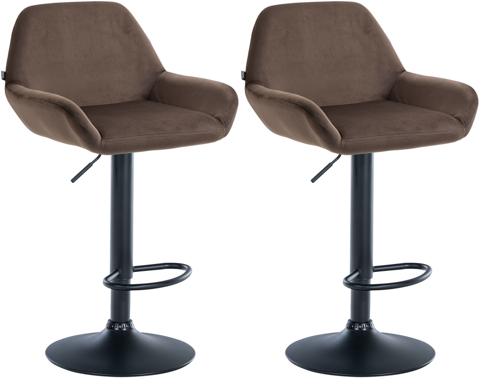Set van 2 Barkrukken - Fluwelen Stoelen - Verstelbare Hoogte 360° Draaibaar Kleur bruin Materiaal onderstel Metaal matzwart