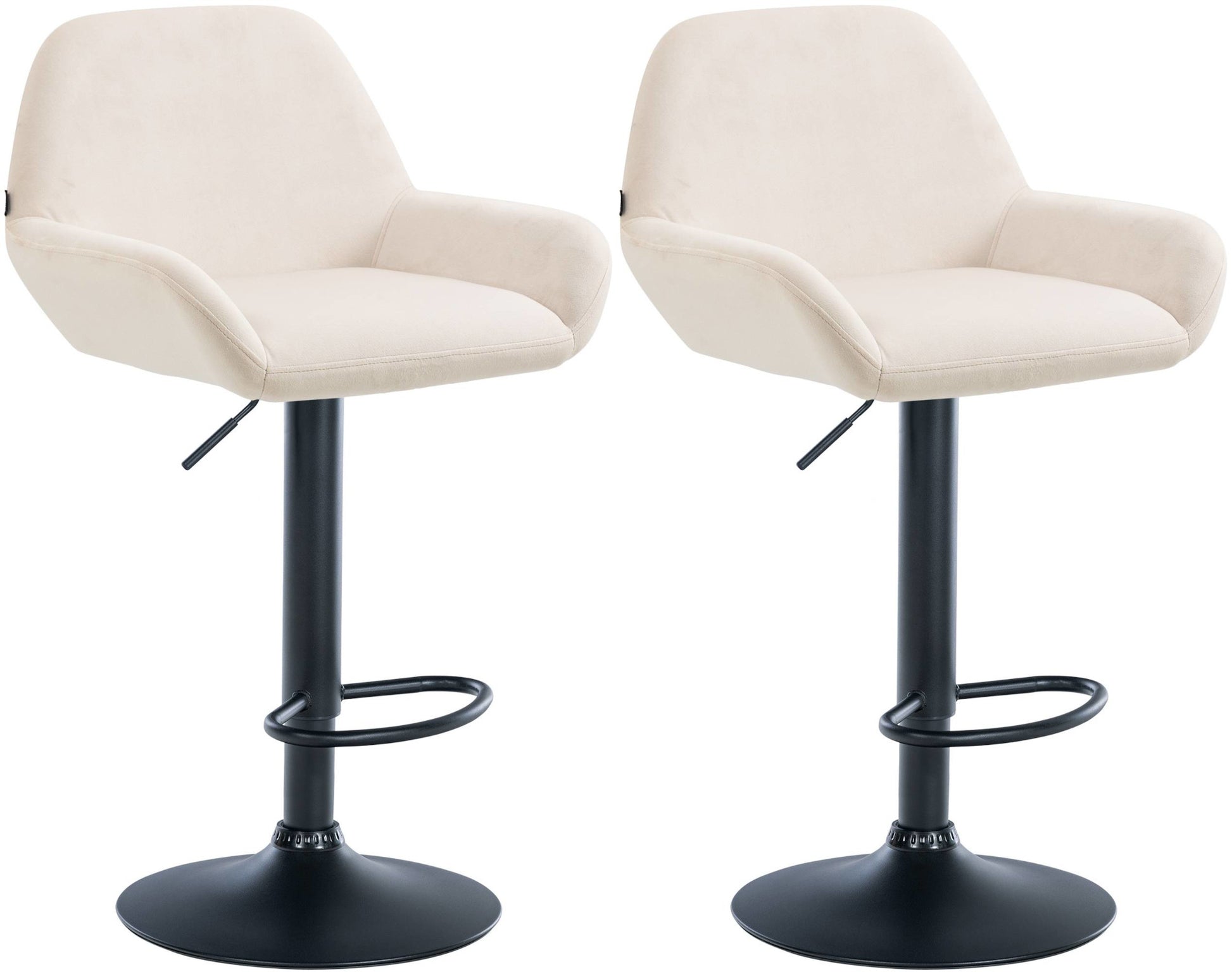 Set van 2 Barkrukken - Fluwelen Stoelen - Verstelbare Hoogte 360° Draaibaar Kleur crème Materiaal onderstel Metaal matzwart