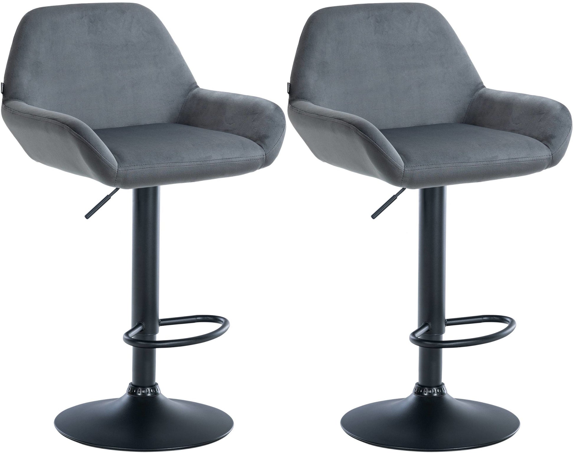 Set van 2 Barkrukken - Fluwelen Stoelen - Verstelbare Hoogte 360° Draaibaar Kleur donkergrijs Materiaal onderstel Metaal matzwart
