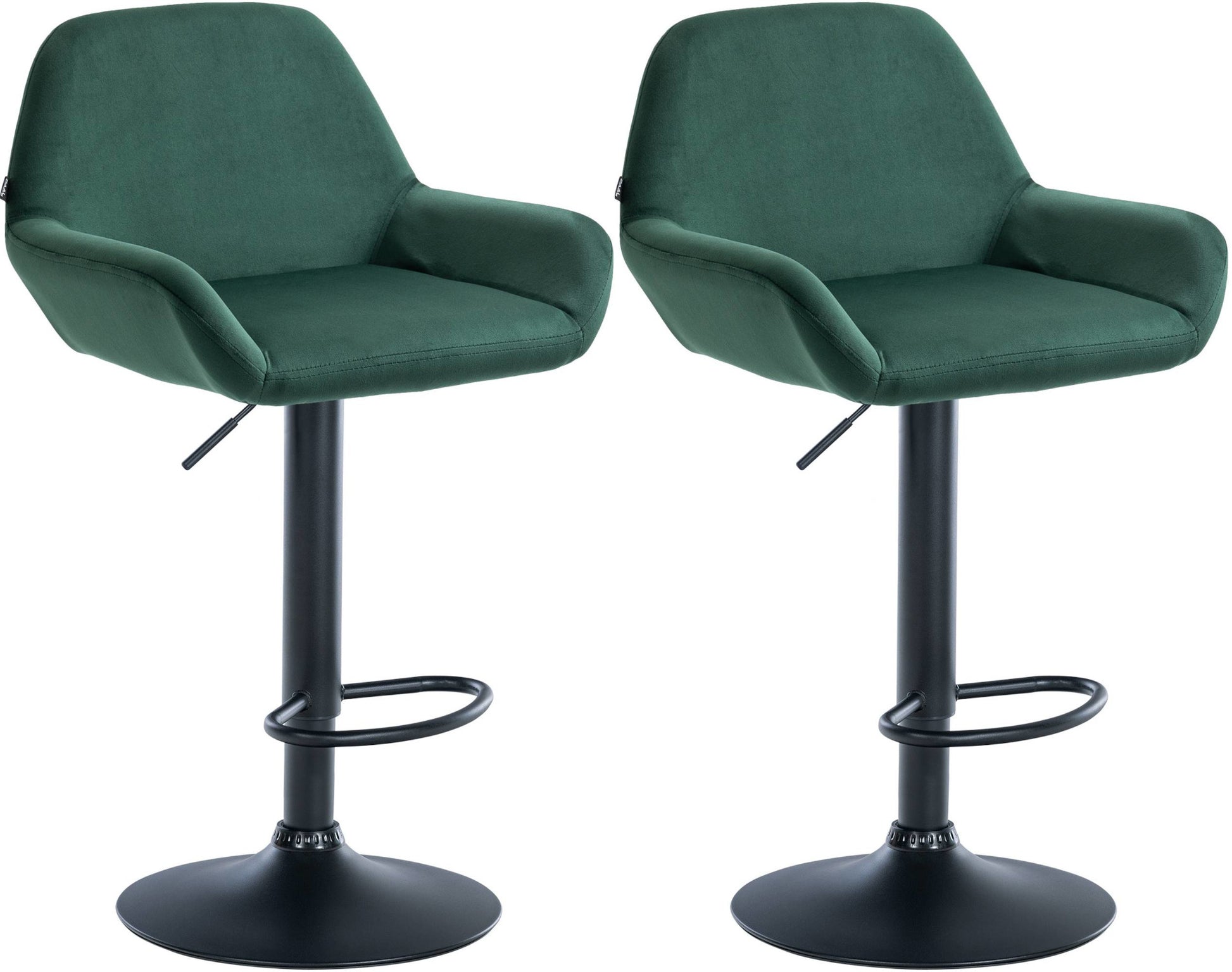 Set van 2 Barkrukken - Fluwelen Stoelen - Verstelbare Hoogte 360° Draaibaar Kleur donkergroen Materiaal onderstel Metaal matzwart