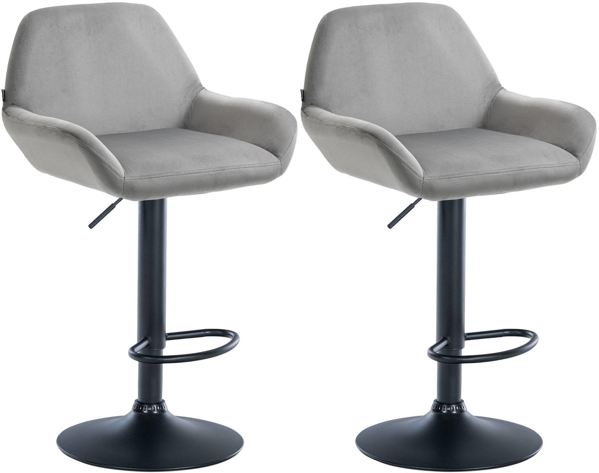 Set van 2 Barkrukken - Fluwelen Stoelen - Verstelbare Hoogte 360° Draaibaar Kleur grijs Materiaal onderstel Metaal matzwart