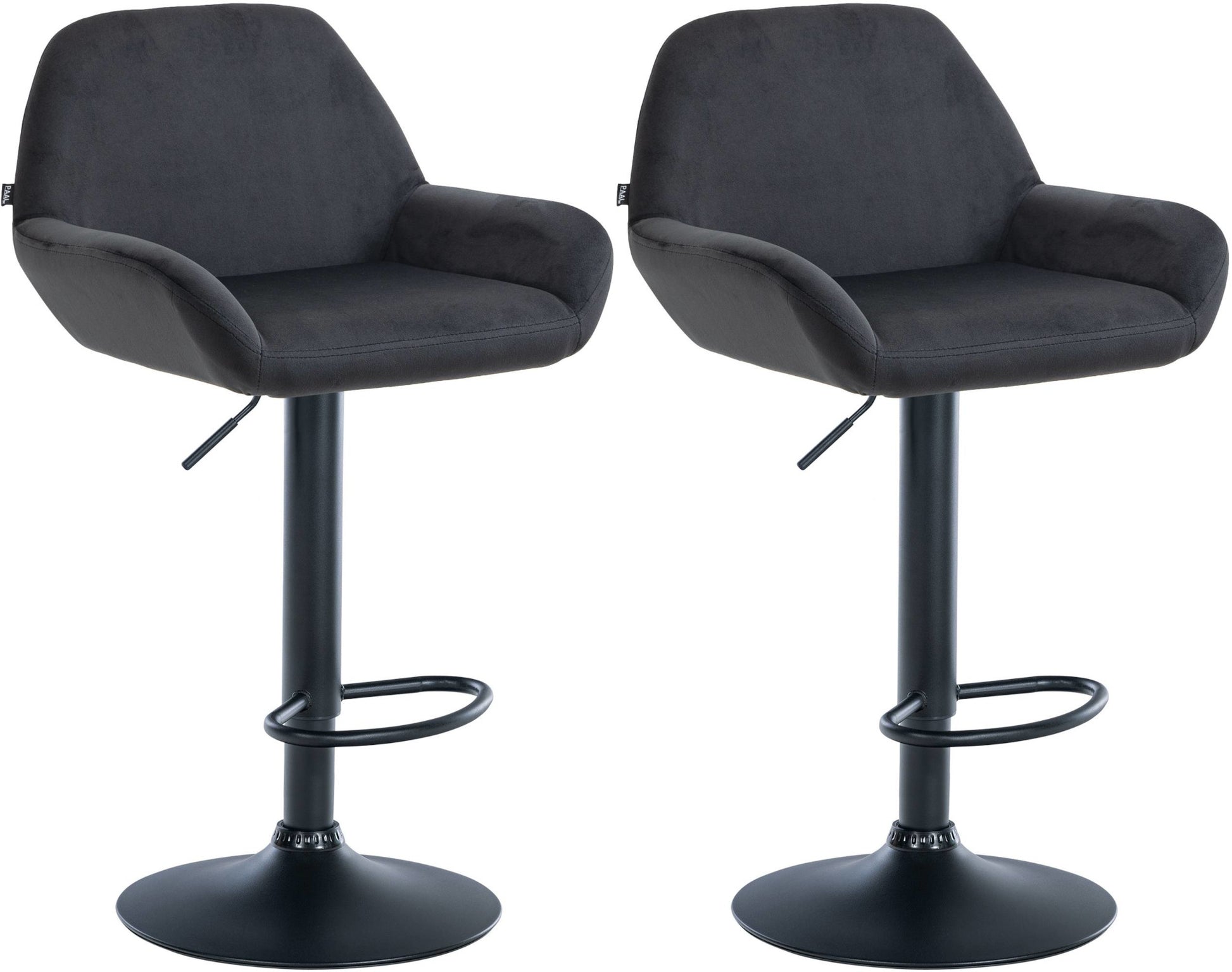 Set van 2 Barkrukken - Fluwelen Stoelen - Verstelbare Hoogte 360° Draaibaar Kleur zwart Materiaal onderstel Metaal matzwart