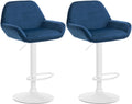 Set van 2 Barkrukken - Fluwelen Stoelen - Verstelbare Hoogte 360° Draaibaar Kleur blauw Materiaal onderstel Metaal mat wit