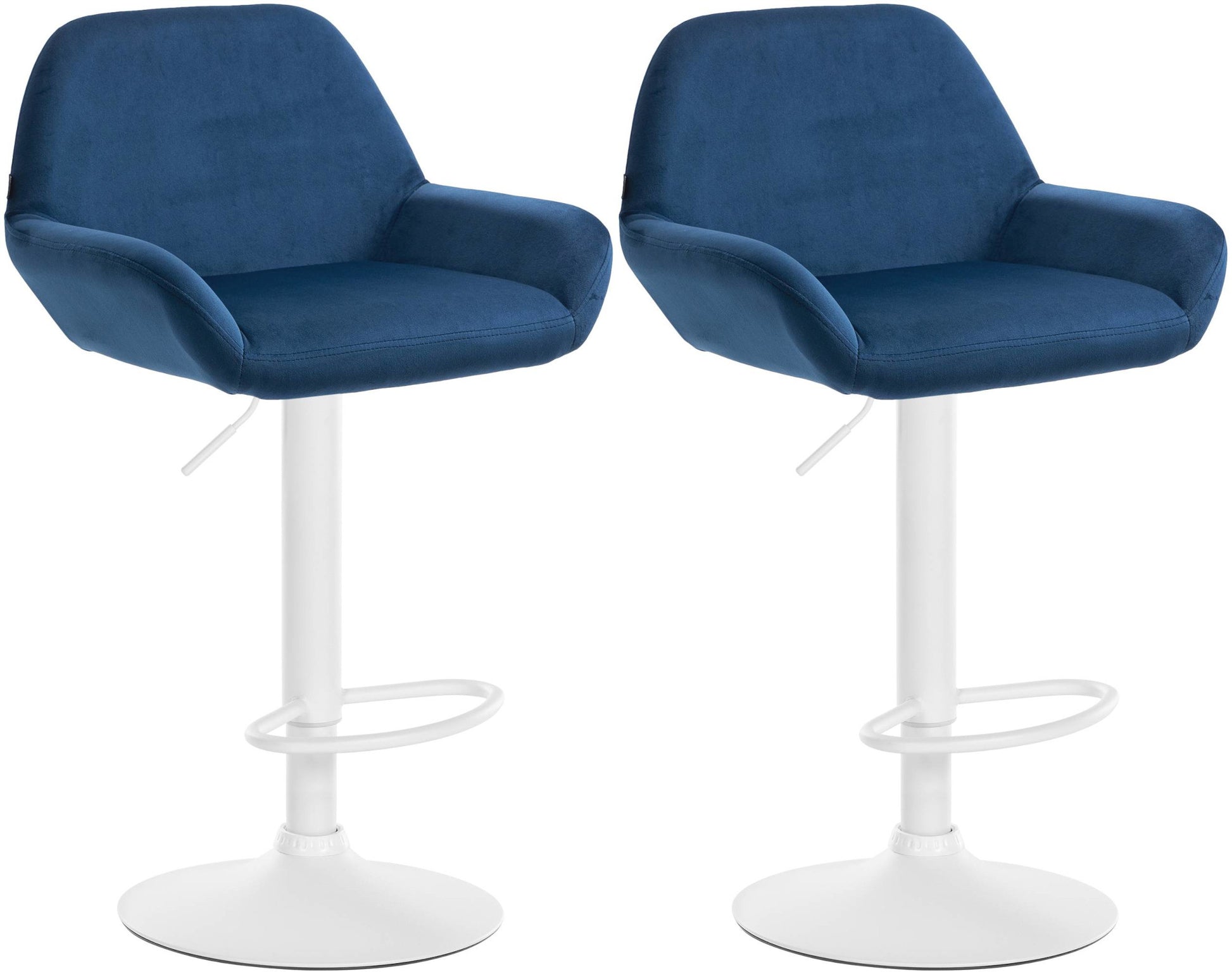 Set van 2 Barkrukken - Fluwelen Stoelen - Verstelbare Hoogte 360° Draaibaar Kleur blauw Materiaal onderstel Metaal mat wit