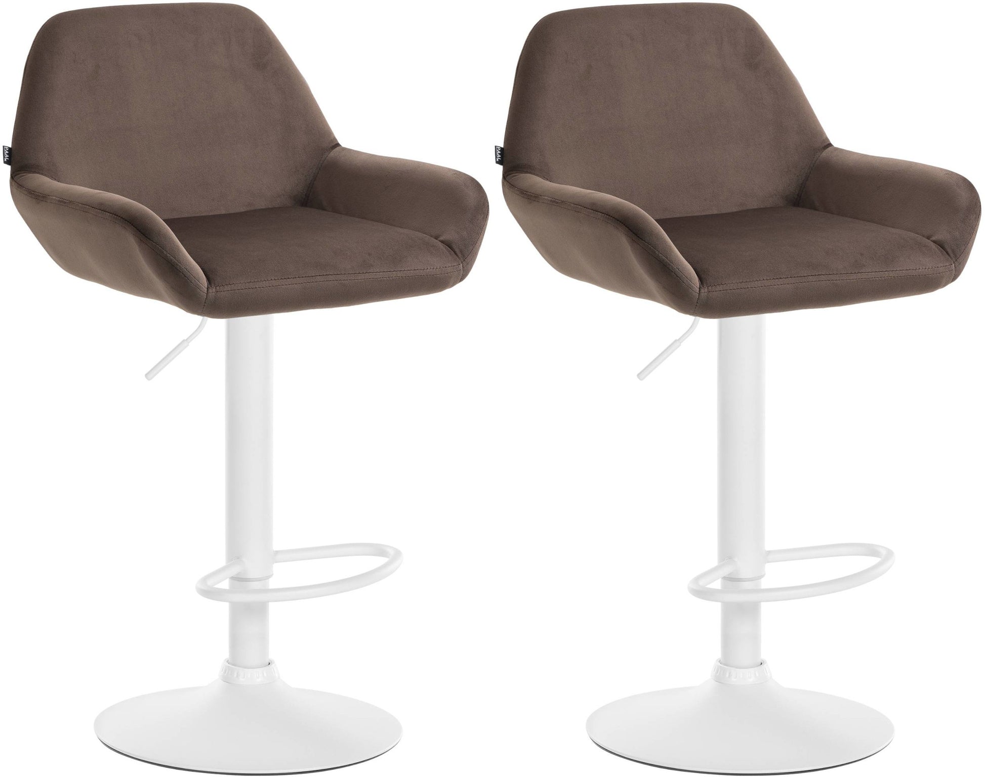 Set van 2 Barkrukken - Fluwelen Stoelen - Verstelbare Hoogte 360° Draaibaar Kleur bruin Materiaal onderstel Metaal mat wit