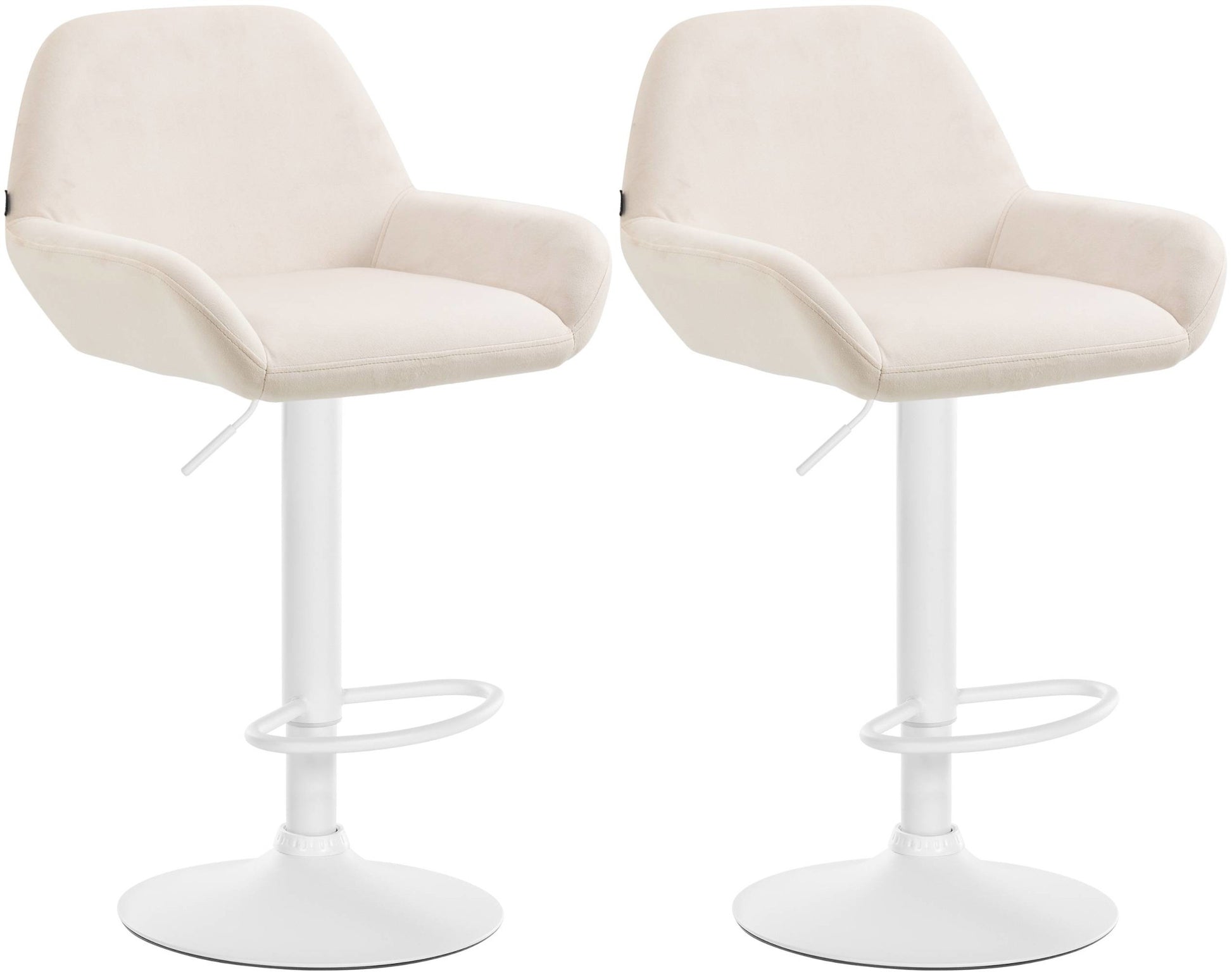 Set van 2 Barkrukken - Fluwelen Stoelen - Verstelbare Hoogte 360° Draaibaar Kleur crème Materiaal onderstel Metaal mat wit