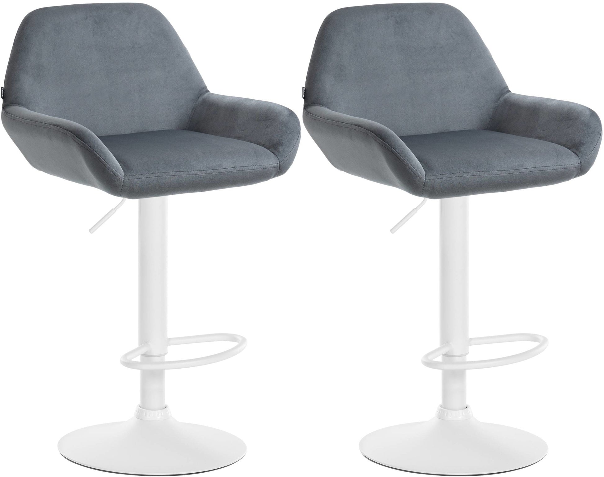 Set van 2 Barkrukken - Fluwelen Stoelen - Verstelbare Hoogte 360° Draaibaar Kleur donkergrijs Materiaal onderstel Metaal mat wit