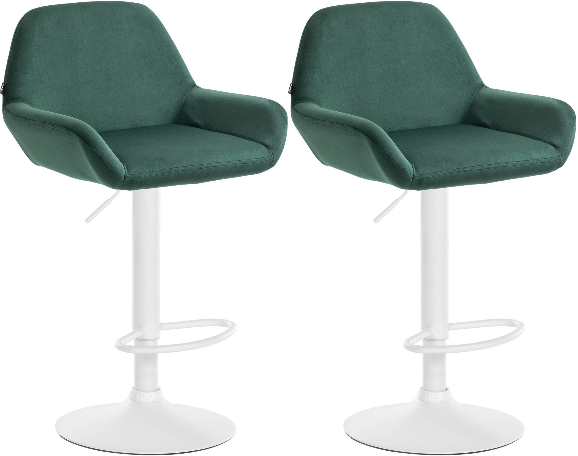 Set van 2 Barkrukken - Fluwelen Stoelen - Verstelbare Hoogte 360° Draaibaar Kleur donkergroen Materiaal onderstel Metaal mat wit