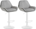 Set van 2 Barkrukken - Fluwelen Stoelen - Verstelbare Hoogte 360° Draaibaar Kleur grijs Materiaal onderstel Metaal mat wit