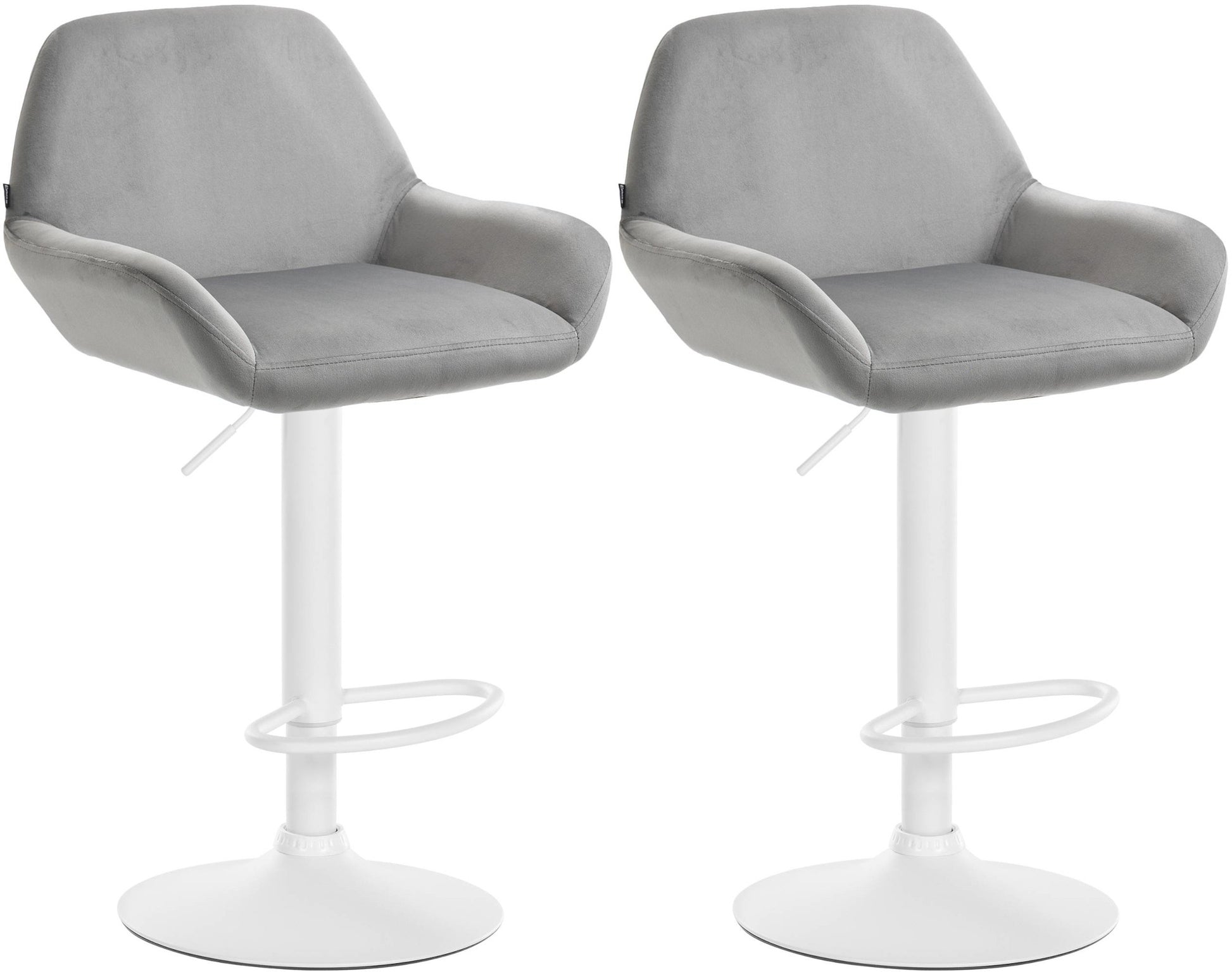 Set van 2 Barkrukken - Fluwelen Stoelen - Verstelbare Hoogte 360° Draaibaar Kleur grijs Materiaal onderstel Metaal mat wit