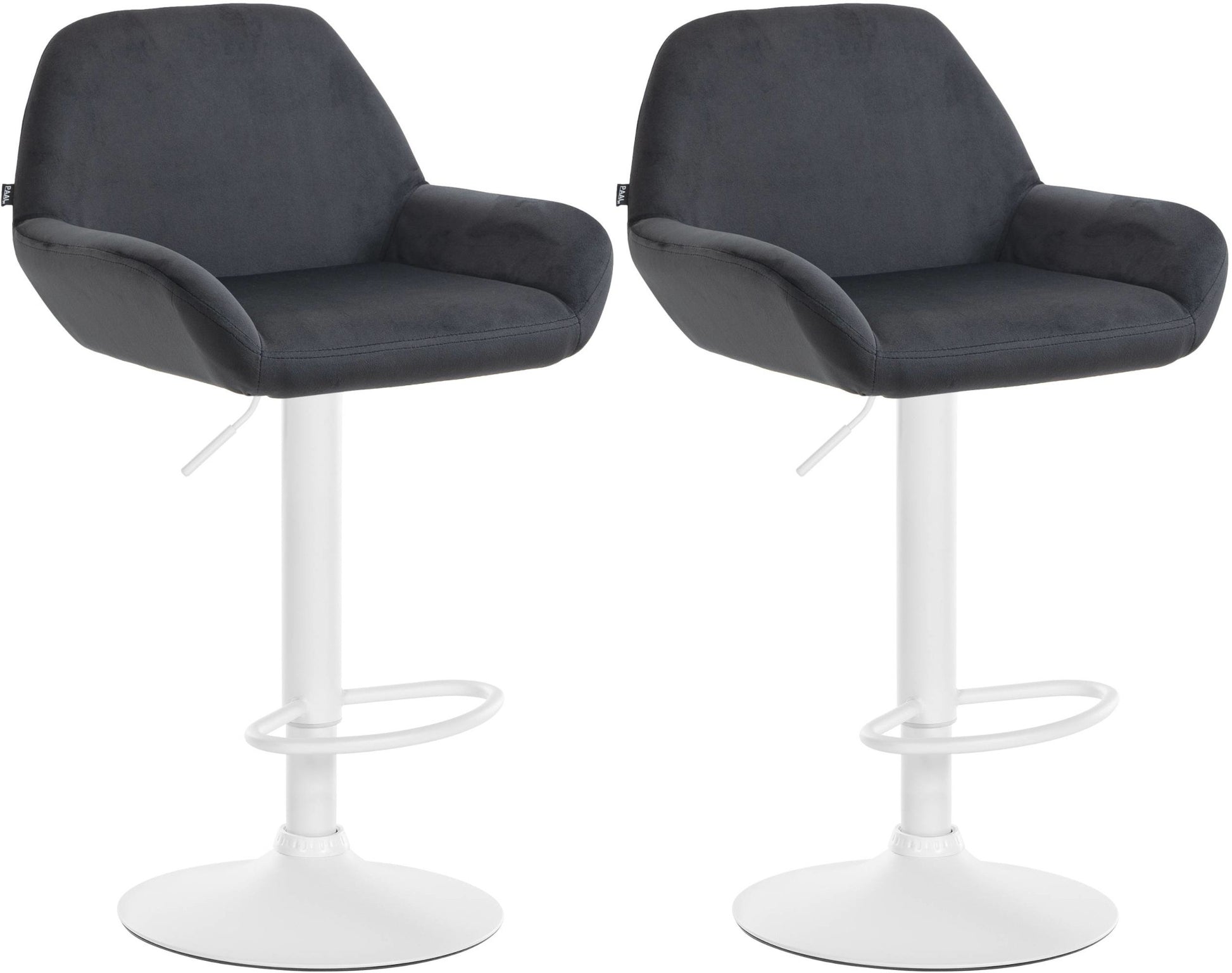 Set van 2 Barkrukken - Fluwelen Stoelen - Verstelbare Hoogte 360° Draaibaar Kleur zwart Materiaal onderstel Metaal mat wit