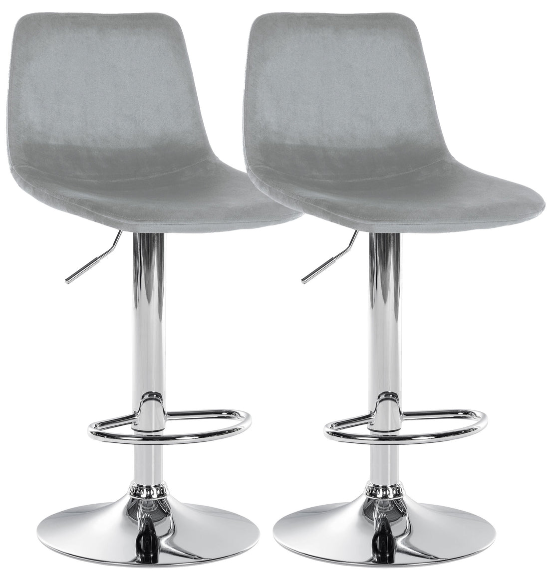 Set van 2 Fluwelen Barkrukken - Barstoelen - Traploos Verstelbaar, 360° Zwenkbaar Kleur grijs