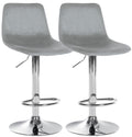 Set van 2 Fluwelen Barkrukken - Barstoelen - Traploos Verstelbaar, 360° Zwenkbaar Kleur grijs