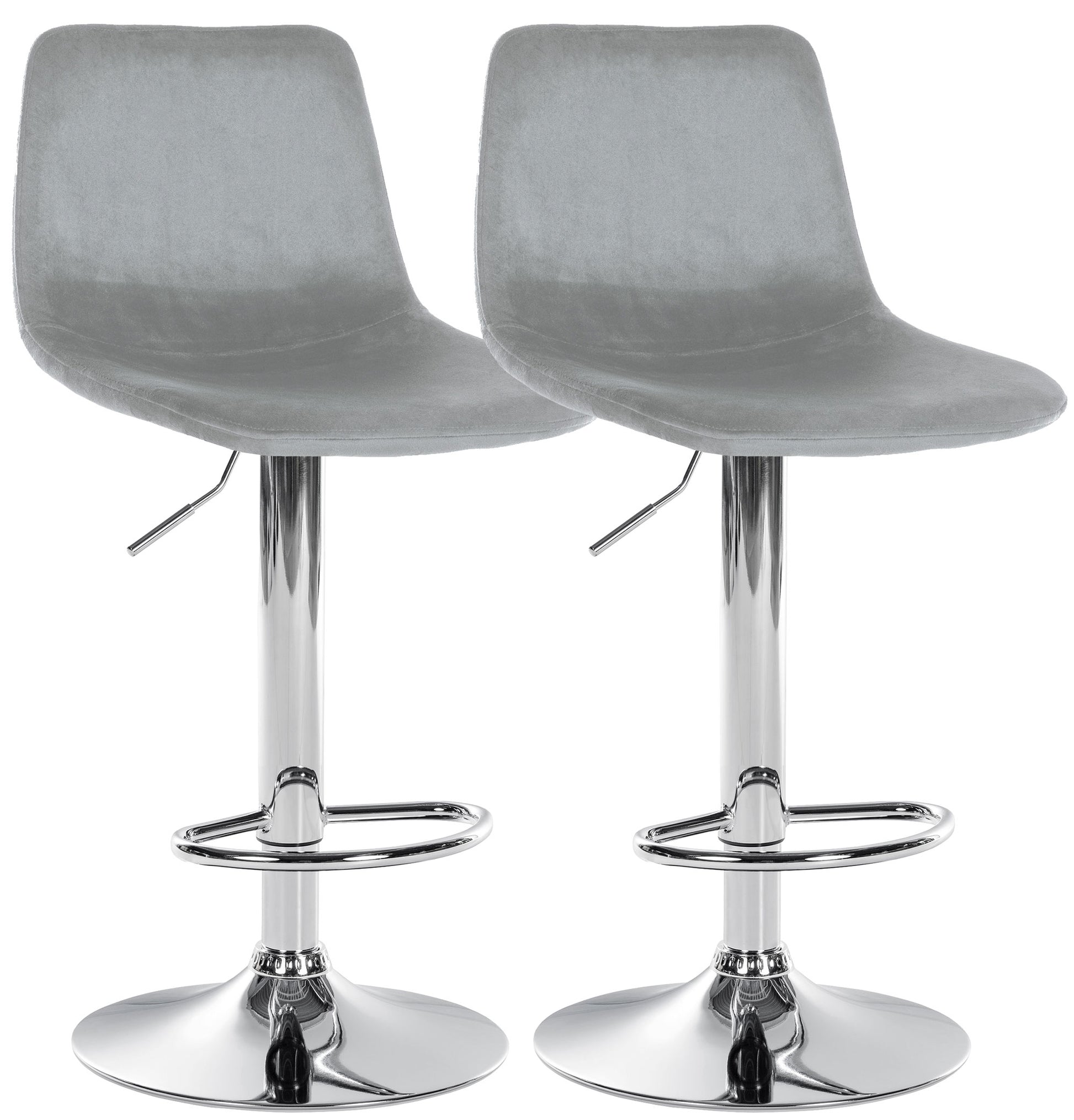 Set van 2 Fluwelen Barkrukken - Barstoelen - Traploos Verstelbaar, 360° Zwenkbaar Kleur grijs