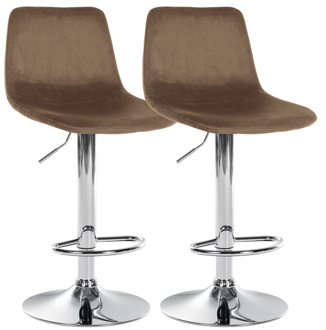 2-delige set Fluwelen Barkrukken - Design Krukken - Comfortabel Zitcomfort Kleur bruin Materiaal onderstel Metaal in chroomlook