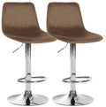 2-delige set Fluwelen Barkrukken - Design Krukken - Comfortabel Zitcomfort Kleur bruin Materiaal onderstel Metaal in chroomlook