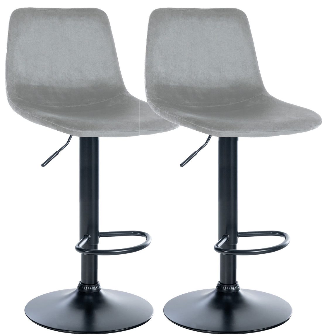Set van 2 Fluwelen Barkrukken - Barstoelen - In Hoogte Verstelbaar en 360° Draaibaar Kleur grijs