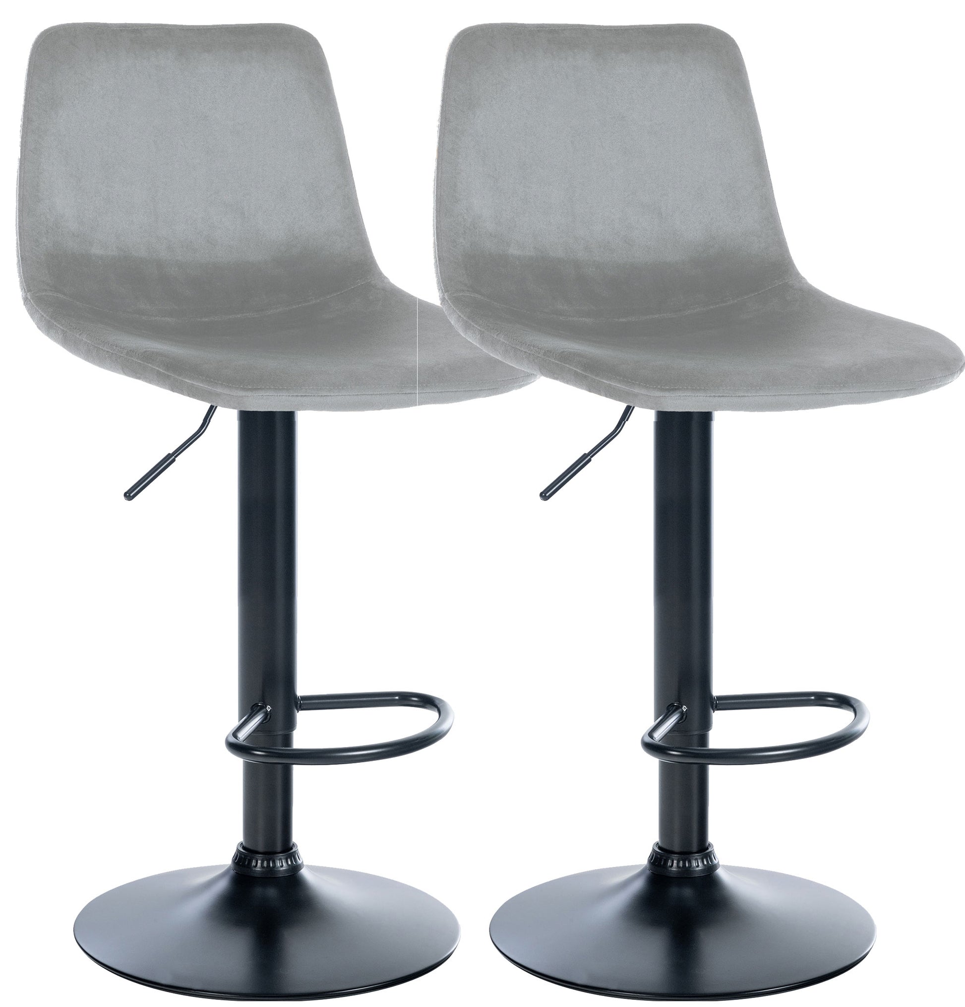 Set van 2 Fluwelen Barkrukken - Barstoelen - In Hoogte Verstelbaar en 360° Draaibaar Kleur grijs
