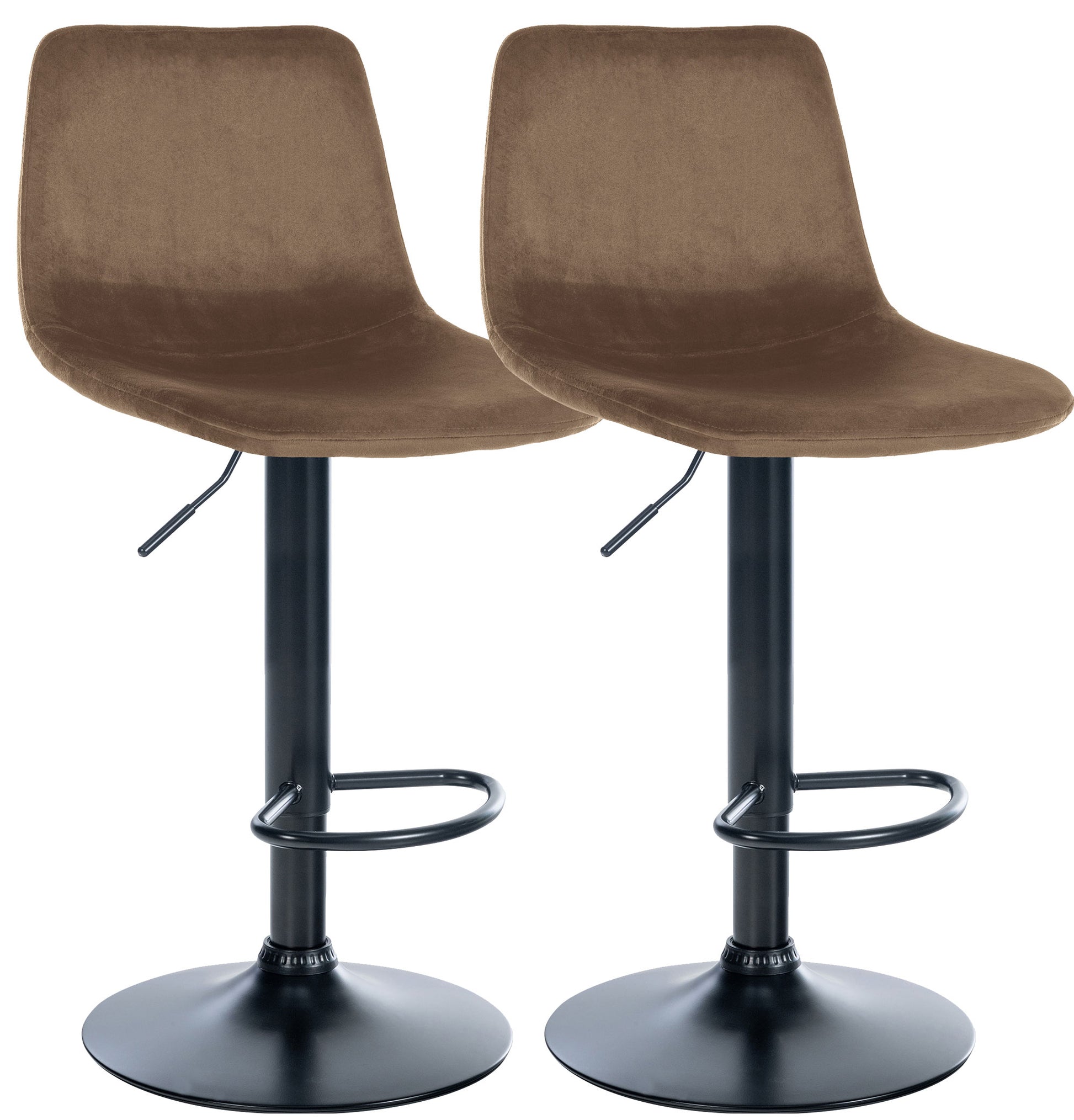 2-delige set Fluwelen Barkrukken - Design Krukken - Comfortabel Zitcomfort Kleur bruin Materiaal onderstel Metaal matzwart