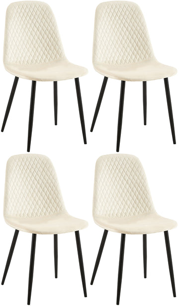 4-delige set Eetkamerstoelen - Keukenstoelen - Uitstekend Zitcomfort & Stijlvol Design Kleur crème