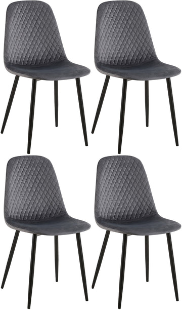 Set van 4 Eetkamerstoelen - Keukenstoelen - Onderhoudsvriendelijk, met Metalen Frame Kleur donkergrijs