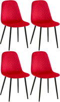 4-delige Set Eetkamerstoelen - Gestoffeerd - Onderhoudsvriendelijk Design Kleur rood Materiaal zacht