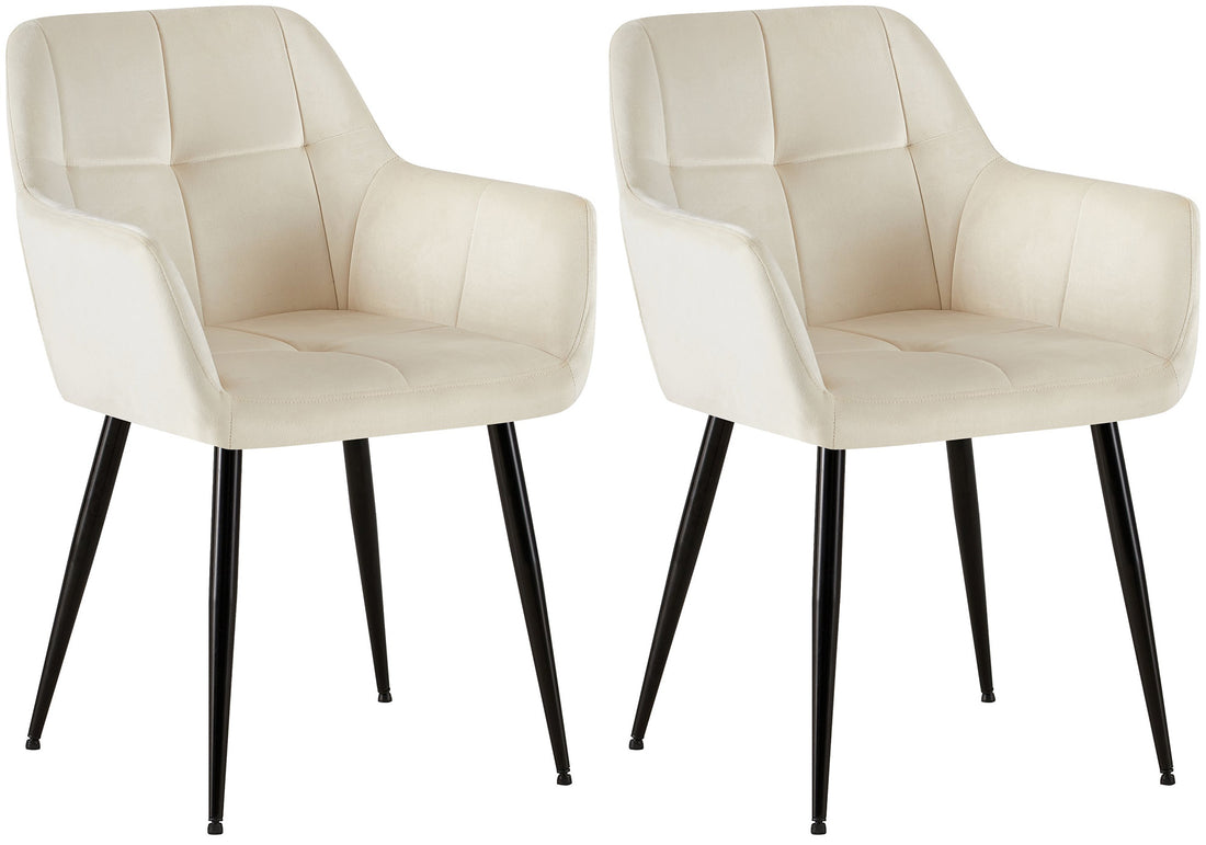 Set van 2 Fluwelen Eetkamerstoelen - Keukenstoelen - Hoog Comfort - Stevig Metaal Frame Kleur crème