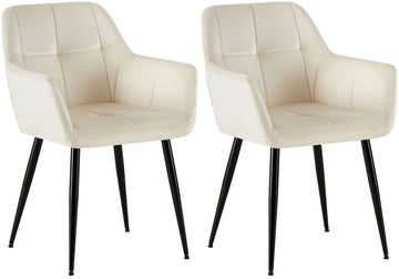Set van 2 Fluwelen Eetkamerstoelen - Keukenstoelen - Hoog Comfort - Stevig Metaal Frame Kleur crème