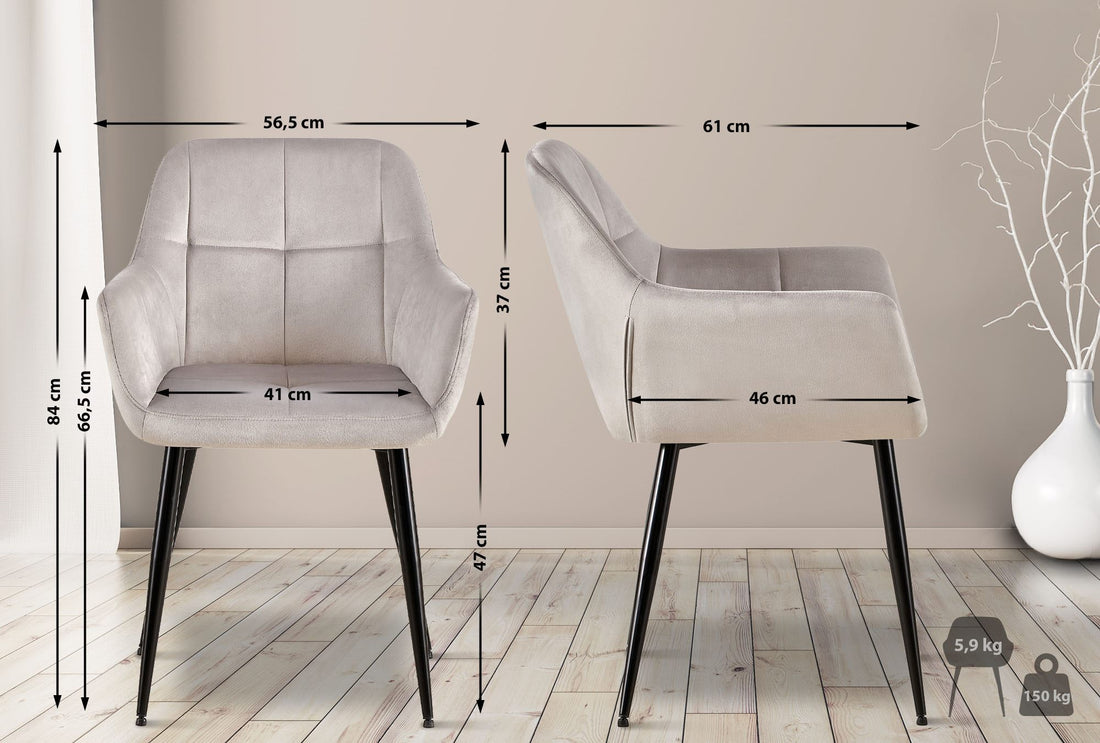 Set van 2 Moderne Eetkamerstoelen - Keukenstoelen - Comfortabele Bekleding en Hoog Zitcomfort Kleur lichtgrijs
