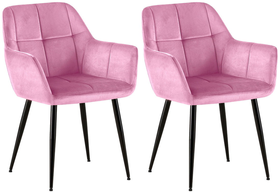 2 fluweelroze Eetkamerstoelen - Moderne Stoelen, Hoog zitcomfort Kleur roze (licht)